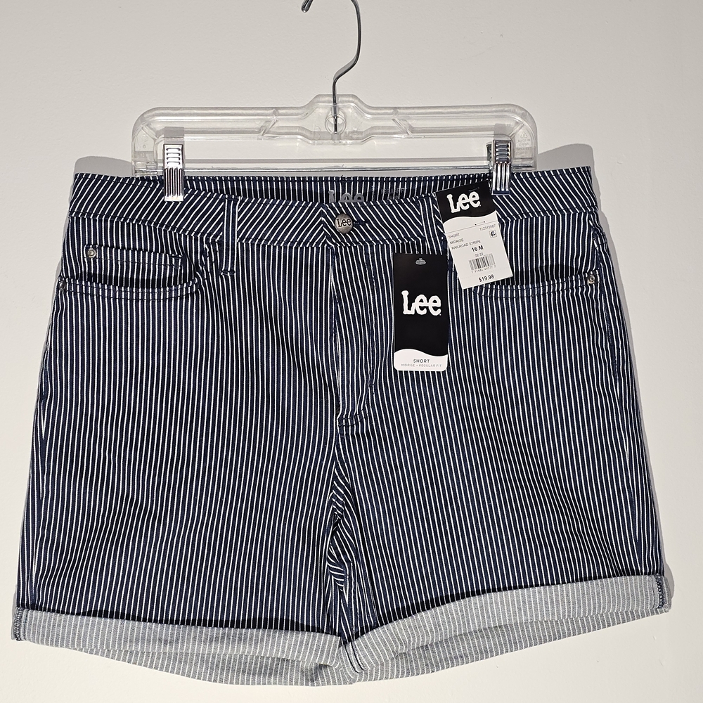 Lee Black and White Jean Shorts with Pinstripe Design